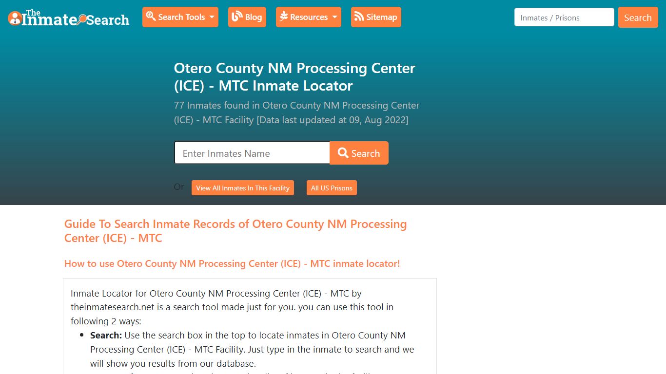 Otero County NM Processing Center (ICE) - MTC Inmate Locator