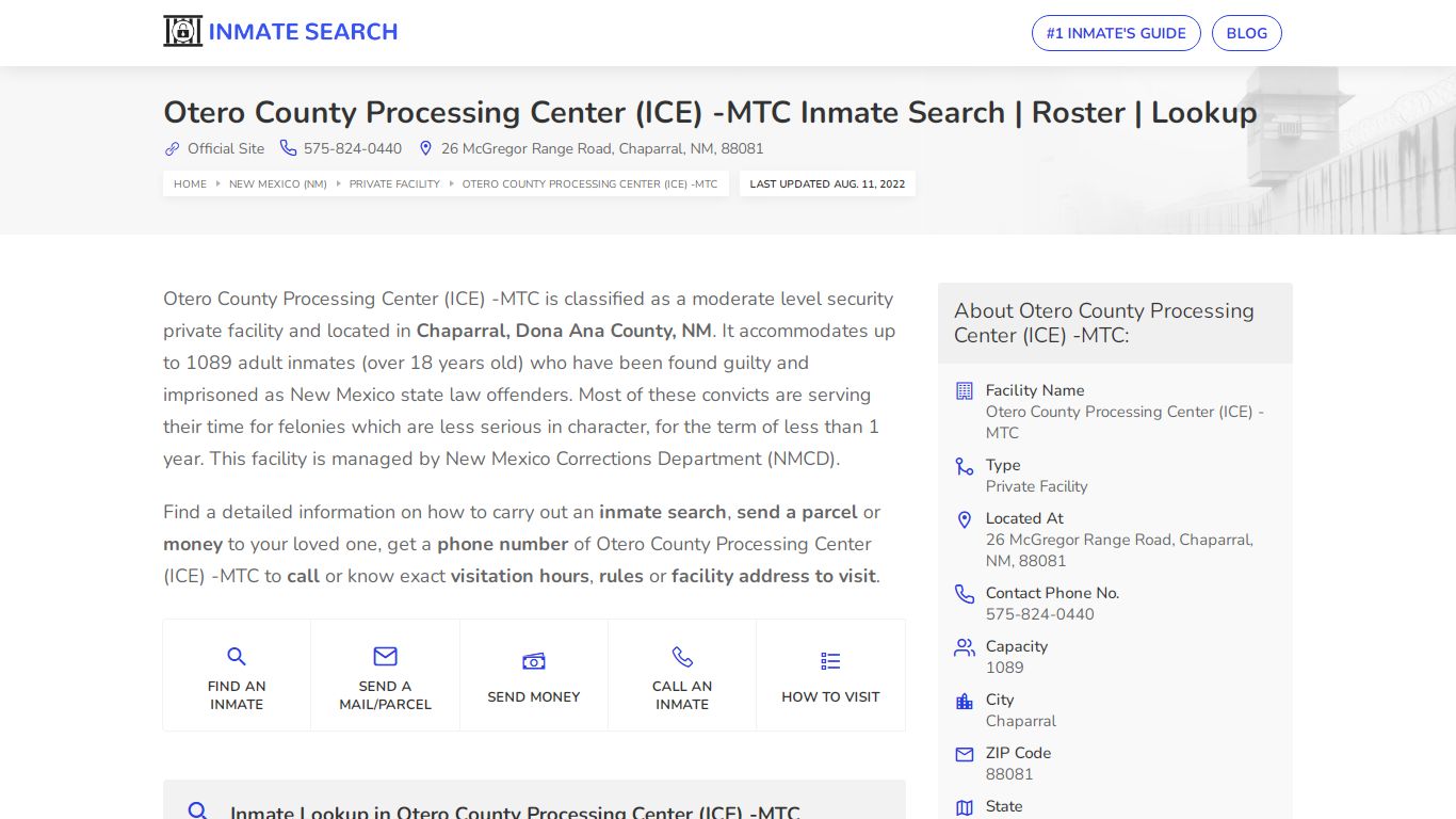 Otero County Processing Center (ICE) -MTC Inmate Search ...