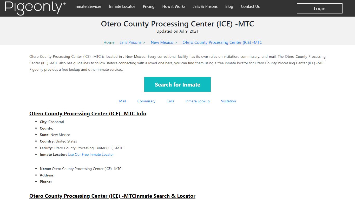 Otero County Processing Center (ICE) -MTC Inmate Lookup ...